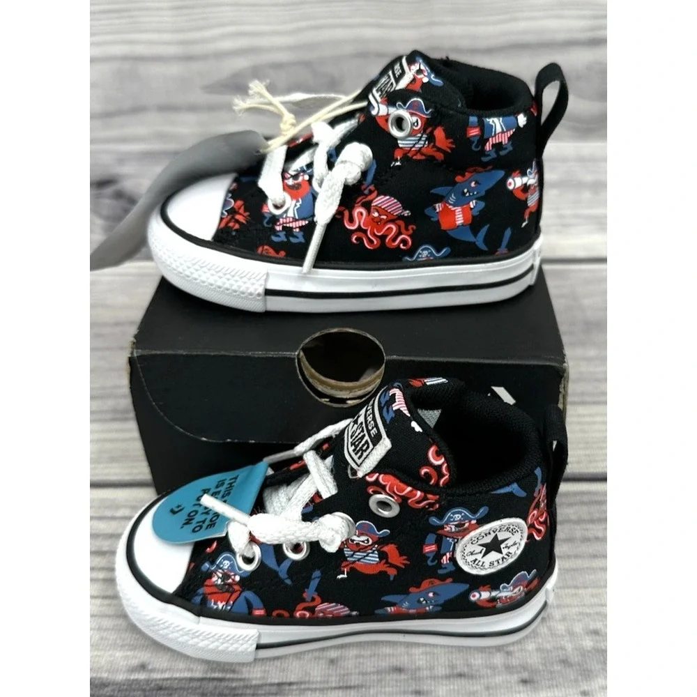 CONVERSE CHUCK TAYLOR ALL STAR STREET PIRATE PRINT SNEAKERS Infant Size 4 BLACK‎